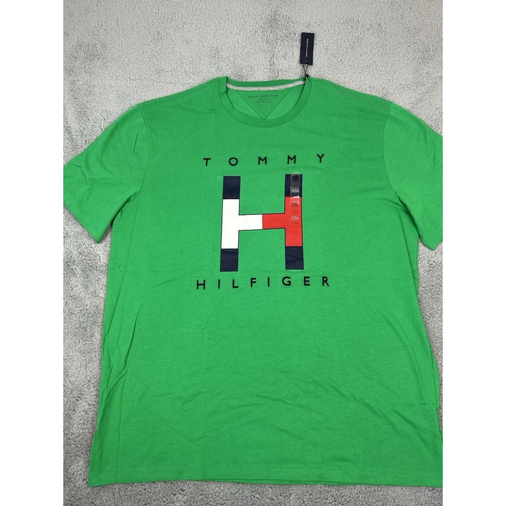 Tommy Hilfiger Logo Tshirt Mens Size XXL Green Red White Short Sleeve NWT
